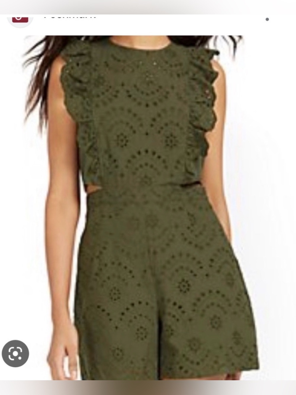 New York & Company Olive Eyelet Ruffle Romper